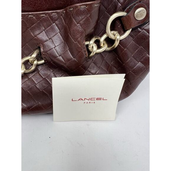Lancel [Authentic] Curb‎ Dark Brown Leather Weave Gold Chain Shoulder Bag, EUC - Picture 2 of 13